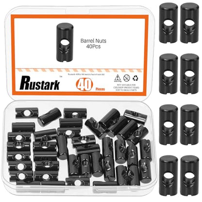 40Pcs M6x20mm Black Zinc Barrel Nuts Assortment Kit Metric Cross Dowels Slotted Nut Furniture Nuts Cross Dowel Hammer Nut for Wood Furniture Beds Crib Chairs - style: black 6x20MM barrel nuts