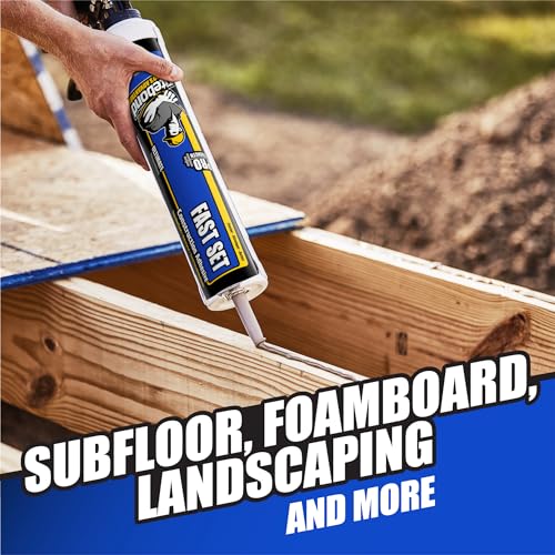 Titebond Fast Set Construction Adhesive 28 Oz. (12 Pack) – Bonds Wood, Metal, Concrete, Stone, Brick, Masonry, Drywall, Plastic & Foam Fast Strength, Waterproof – 4222