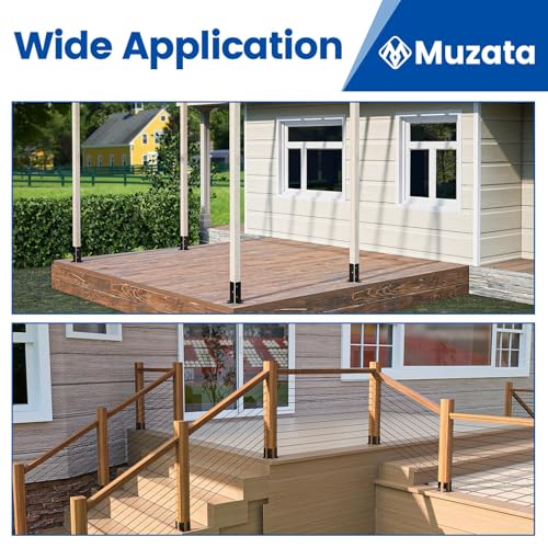 Muzata 8Pack Adjustable Post Base Brackets for Heavy Duty Wood Fence WT32