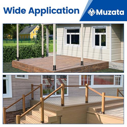 Muzata 8Pack Adjustable Post Base Brackets for Heavy Duty Wood Fence WT32