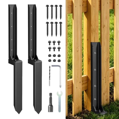 Fence Post Repair Kit, 2-Pack Heavy Duty Steel Fence Post Anchor Stakes - color: 2 Pack/Black