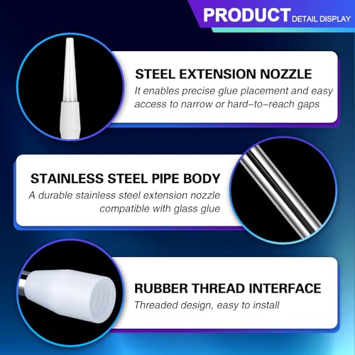 2 Pcs long Glass Glue nozzles, one Straight and one Curved