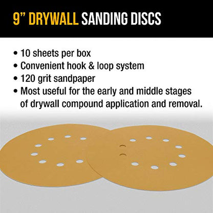 Dura-Gold Premium 9" Drywall Sanding Discs - 120 Grit (Box of 10) - 10 Hole - size: 120-Grit