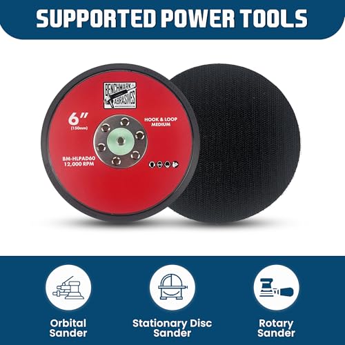 Benchmark Abrasives 6" Dual Action Random Orbital Sander Backing Pad for Hook and Loop Discs Used for Sanding Finishing Polishing Buffing Compatible with All DA Sanders - size: 6"