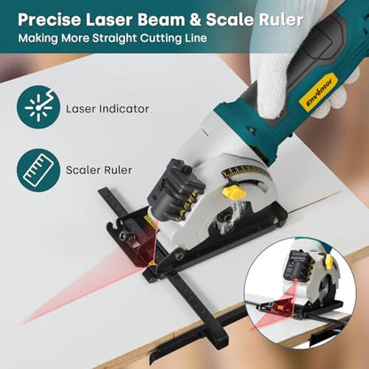 Enventor Mini Circular Saw with 3 Blades, 3-3/8 in, 4.8 A Corded