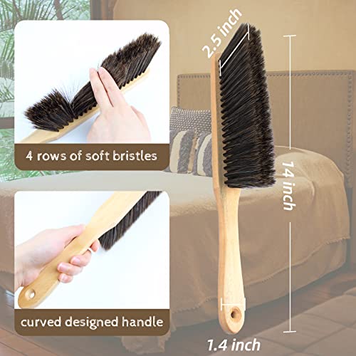 2 Pieces Dust Brush Hand Broom Wooden Bench Brushes with Soft Bristles Counter Brush with Long Wood Handle Household Cleaning Brush for Sofa Bed Pet Fireplace Car (Brown, Yellow) - color: Brown, Yellow