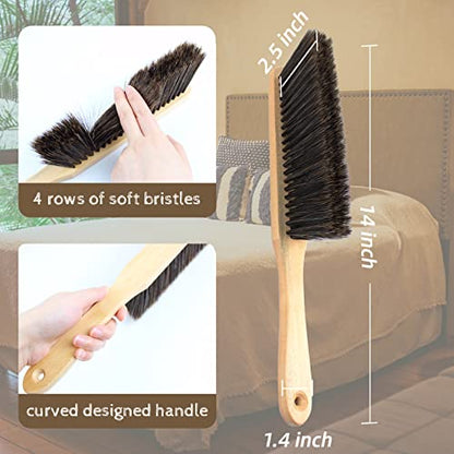 2 Pieces Dust Brush Hand Broom Wooden Bench Brushes with Soft Bristles Counter Brush with Long Wood Handle Household Cleaning Brush for Sofa Bed Pet Fireplace Car (Brown, Yellow) - color: Brown, Yellow