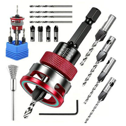 Countersink Drill Bits Set, 4PCS 4-Flute HSS M2 Bits with Depth Stop - color: CKZT026-New-Red