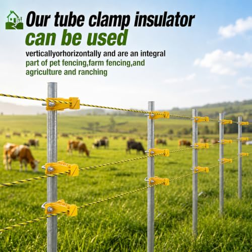 Tondiamo 48 Pcs Tube Post Insulator, Electric Chain Link Fence T Post Extender Insulators for Square Round Pipe Tubing Wire Vinyl Picket Fence (Yellow) - style: Yellow