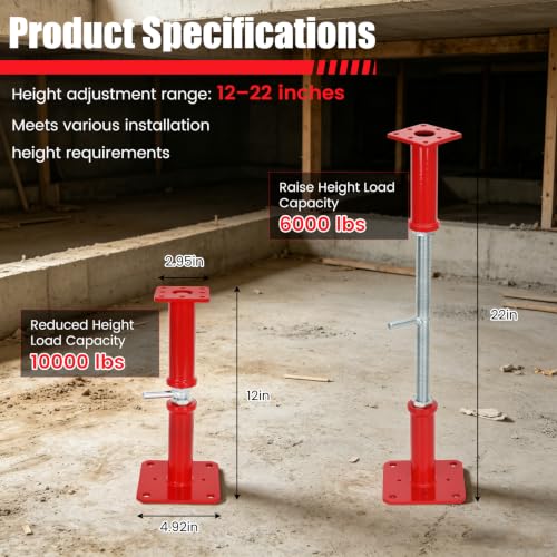 Adjustable House Floor Jacks 12-22 Inch, 10000 LBS Screw Jack Post, 4Pcs - size: 12"-22"