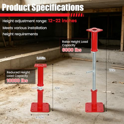 Adjustable House Floor Jacks 12-22 Inch, 10000 LBS Screw Jack Post, 4Pcs - size: 12"-22"