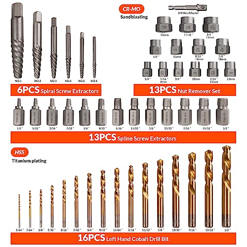 49Pcs Bolt Extractor Kit,Left Hand Drill Bit,Easy Out Screw Bolt Extractor - size: 49PCS