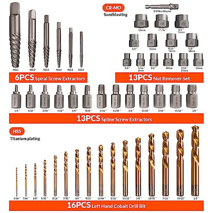 49Pcs Bolt Extractor Kit,Left Hand Drill Bit,Easy Out Screw Bolt Extractor - size: 49PCS