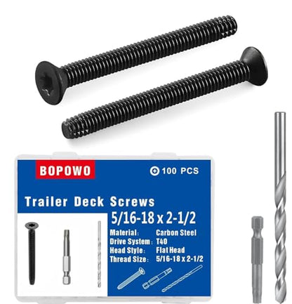 (100pcs) 5/16-18 x 2-1/2" Flat Head Thread Forming & Cutting Screws Trailer Deck Screws, Black Phosphate, Package Contains T40 Star Drivea and 9/32 Drill bit - size: #5/16-18 x 2-1/2"