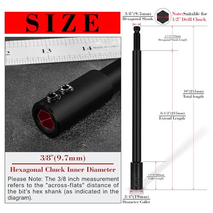 10 Inch Forstner Drill Bit Extension for 3/8" Hex Shank - size: 10" for 3/8" Hex Shank