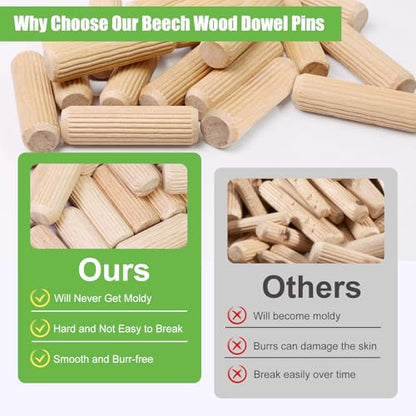 1/2" x 1-3/4" Wooden Dowel Pins - FoDau770 Beech Wood Dowel Rods - 100 Pcs - size: 1/2" x 1-3/4"