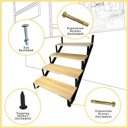 4 Step Metal Stair Step Steel Riser Stringers for 34.7" Height Deck, 2Packs - size: 4 Steps