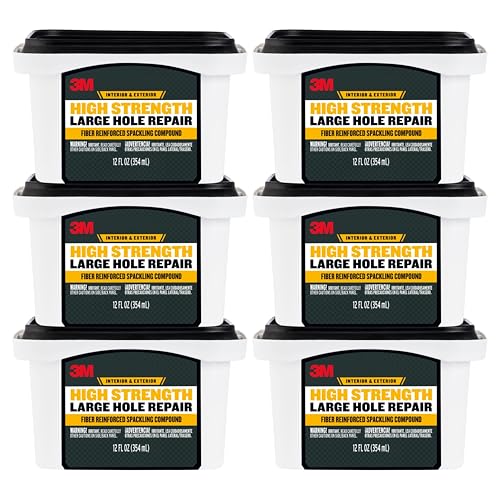 3M High Strength Fiber Reinforced Spackling Compound, 12 oz (6-Pack), Fast-Drying Wall Repair for Large Holes up to 5" – Fills Drywall, Plaster, Stucco, Concrete, Wood – Indoor/Outdoor, Paintable - size: 12 oz (6-Pack)
