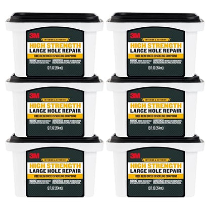 3M High Strength Fiber Reinforced Spackling Compound, 12 oz (6-Pack), Fast-Drying Wall Repair for Large Holes up to 5" – Fills Drywall, Plaster, Stucco, Concrete, Wood – Indoor/Outdoor, Paintable - size: 12 oz (6-Pack)