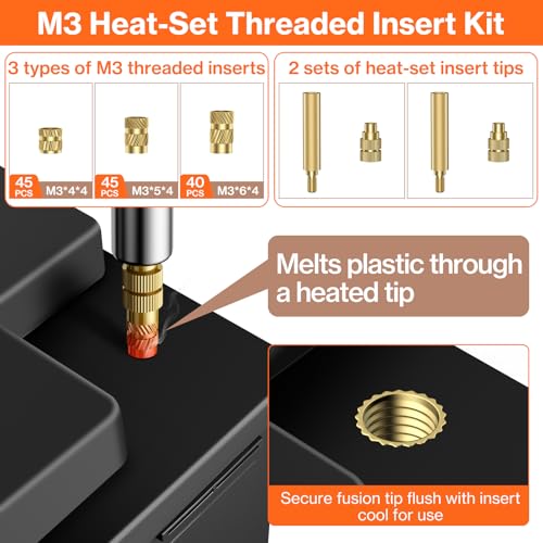 Preciva Threaded Inserts Screw Kit, M3 Heat Set Insert Tool for 3D Printing - size: M3