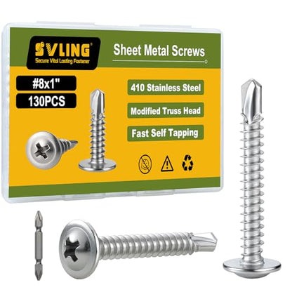 Self Drilling Screws for Metal,#8 x 1 Inch 130Pcs Sheet Metal Modified Truss Head,410 Stainless Steel Self Tapping Screws - color: Silver Self Drilling, size: 8x1"
