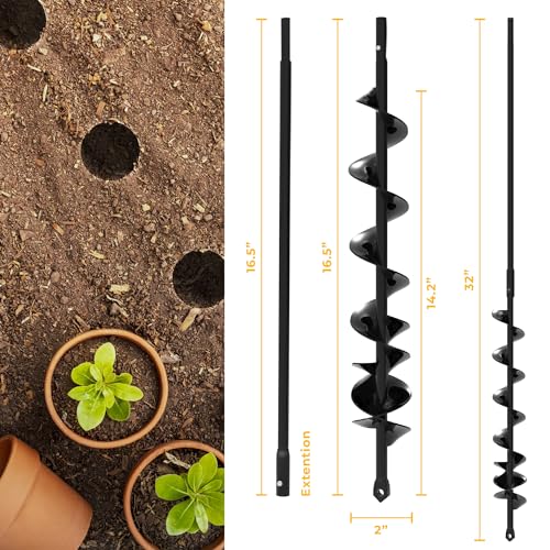 Auger Drill Bit for Planting 2x32'' - with Extension -3/8'' Hex Drive Drill - size: 2" x 32" (With Extension)
