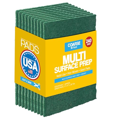 6" X 9" Non-Woven Grey Scuff Pads 240 Grit - 10 Pack (Green) - color: Green, size: 6" x 9"