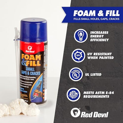 Red Devil 0913 Spray Foam & Fill Small Gaps & Cracks Expanding Insulation, Polyurethane Sealant, 12 oz, Off-White, Pack of 1 - size: 12 oz, style: Pack of 1
