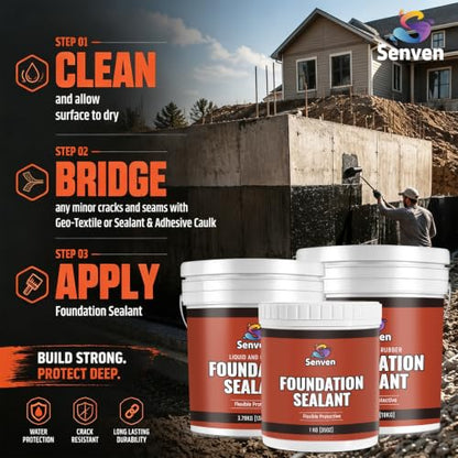 SENVEN Foundation Sealant, 35oz Rubber Silicone Waterproof Sealant Basement and Foundation Sealant, Black, Waterproof Concrete Sealer & Crack Filler - Flexible Waterproof Coating Indoor Outdoor