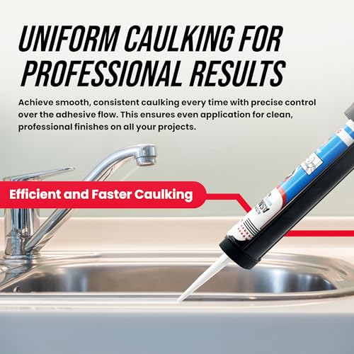 PROMAKER Cordless Caulking Gun, 21V Caulk gun w/ 2 Batteries, LED Light, Adjustable Speed, 3 Nozzle Adapters, 5 Knife Heads, 10 Oz Capacity, 550Lb Pushing Force, Caulk Tool Trowel & Scraper