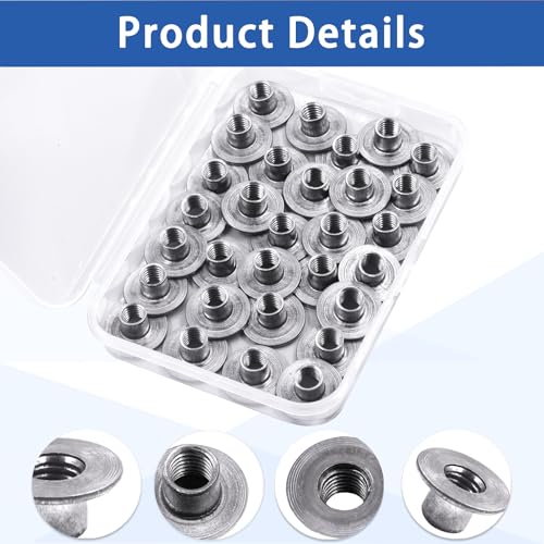 Glarks 30pcs M8 x 10mm Round Base Weld Tee Nut, Carbon Steel Through Hole Tee Nut, Flange Insert Female Thread T-Nuts for Hardware Fitting Fastener, Wood Furniture, Hardware Accessories - size: M8 x 10mm