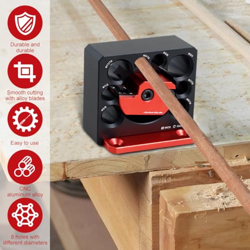 8 Pcs Dowel Maker Jig Kit, Imperial 5/16-3/4 inch Carbide Inserts Dowel Maker, 8 Holes Adjustable Dowel Cutter Plate, Aluminum Alloy Electric Drill Milling Dowel Round Rod Auxiliary Tool (8 Pcs)