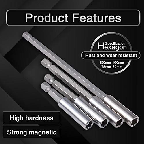 KATUR 60-150mm Magnetic Bit Holder Extension, Quick Release Screwdriver Drill Bit Holder Extension for Screws, Nuts, Drills, Handheld Drivers, 4Pcs, 1/4 Inch Hex Shank