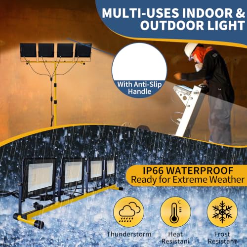 40000LM LED Work Light with Stand & Tripod 3 Head Dimmable IP66 - color: 4 Pack