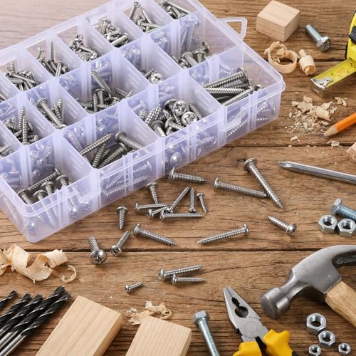 550Pcs 304 Stainless Steel Wood Screws Kit, Phillips Pan Head, Self Tapping, Length 1/4" to 1-1/2", Silver