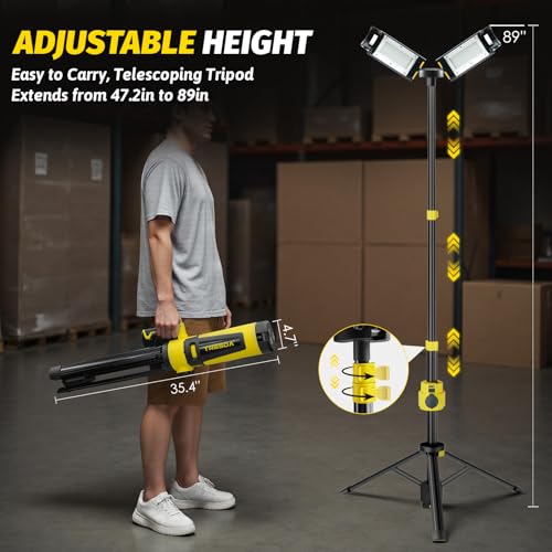 Tresda 12000LM Rechargeable LED Work Light with Telescoping Tripod Stand