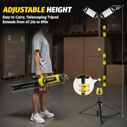 Tresda 12000LM Rechargeable LED Work Light with Telescoping Tripod Stand
