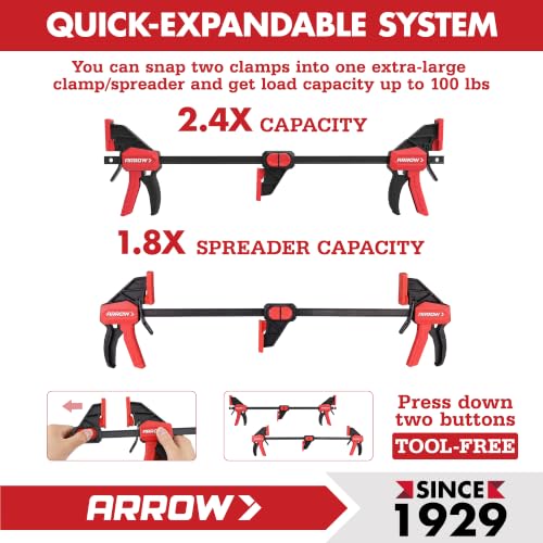 ARROW 2-Piece 6" Medium Duty Bar Clamps for Woodworking with 150LBS Force - size: 6"(2)