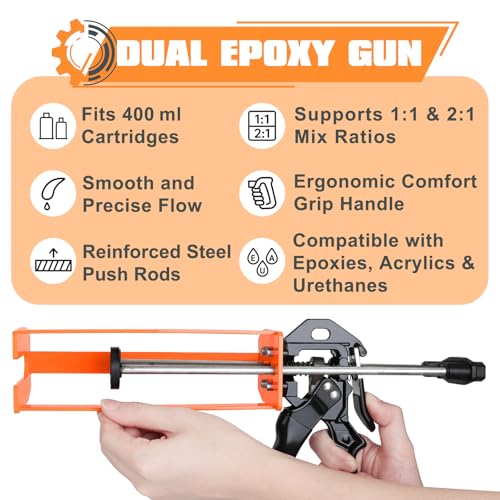 400 ml (1:1 & 2:1) Dual Cartridge Epoxy Gun, Manual 2 Part Epoxy Gun for Panel Bonding Adhesive, Structural Epoxy, Plastic & Fiberglass Repair - size: 400ML(1:1&2:1)