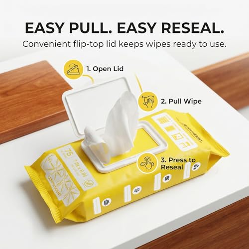 Multipurpose Wood Care Wipes 150 Count, 7x8 In, Light Lemon Scent - size: 75 Count (Pack of 2)