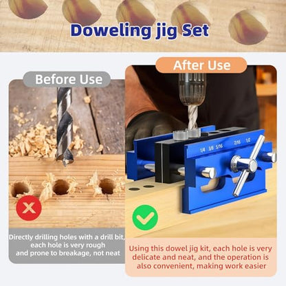 Self Centering Dowel Jig Kit for Woodworking, Joiner Complete Tool Set - color: Long 7.3in