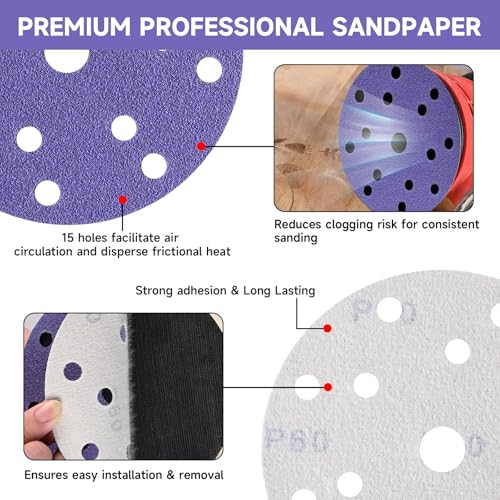 50Pcs 6 Inch Sanding Discs 120 Grit, Hook and Loop Orbital Sandpaper - style: 120Grit-50Pcs