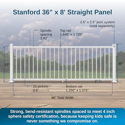 Weatherables 36 in. H x 8 ft. W Stanford Deck Railing Kit – Aluminum Porch & Balcony Railing Kit with White Powder-Coated Finish, Adjustable Outdoor Hand Rail System - size: 36 in. Height, style: 8 ft. Straight