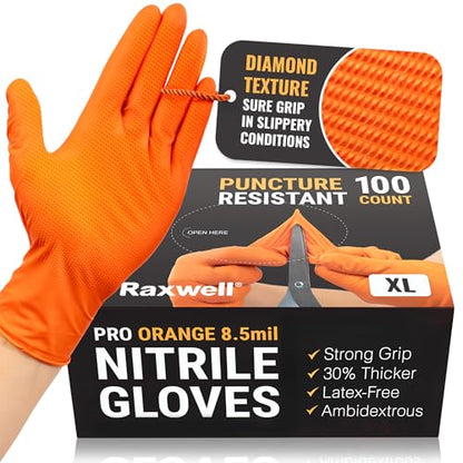 Raxwell Nitrile Gloves, Disposable Gloves, Puncture Resistant, Diamond Grip - size: Medium, style: 100 Count