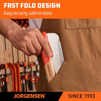 JORGENSEN Japanese Pull Saw, 6 Inch Pro Folding Dovetail Saw with Beech Wood Long handle, SK5 Steel Blade Tool-less Quick Change, 21TPI Cross Cut Woodworking Handsaw for Hardwood, Softwood - size: 6 Inch