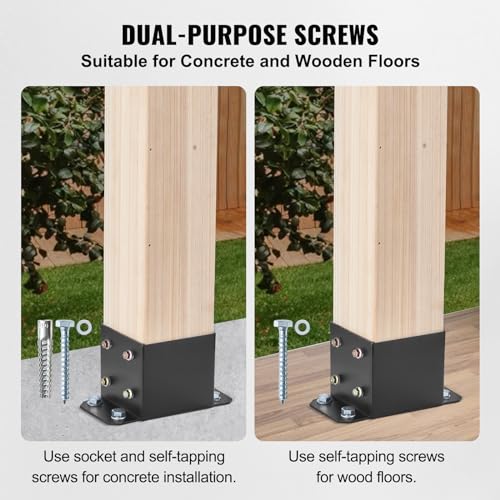 VEVOR 6x6 Post Base, 4 Pack, 5.6"×5.6" Inner Size, Heavy Duty Powder-Coated Matte Black Post Anchor Bracket for Wood Posts, Pavilion Deck Railing Support - size: 6x6 4pc