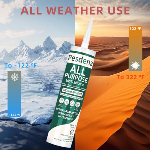 Clear Universal Silicone Caulk, 100% Silicone Sealant Outdoor Waterproof, Flexible Cartridge Adhesive Caulking for Aquarium RV Roof Window Door Kitchen Bathroom Bathtub Shower Seal, 10.1 Oz, 1 Pack