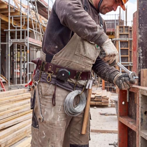 Adjustable Tool Belt with Hooks Heavy Duty Dark Brown Leather Carpenter Tool Belt Organizer with Drill, Axe, Hammer Holder for Level, Tape Measure & Spanners - color: Dark Brown