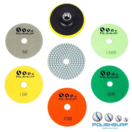 Diamond Polishing Pads 4 Inch Wet Dry Set 7 Pieces, Diamond Sanding Discs
