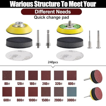 244Pack 2inch Sanding Discs Pad Variety Kit - style: Professional Master Kit